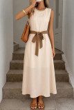 Nail Bead Round Neck Waist Cinching Dress