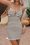 Striped Neck Hanging Slim Knit Dress