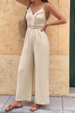 Solid Color Lace V-Neck Fringe Camisole Jumpsuit