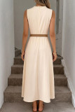 Nail Bead Round Neck Waist Cinching Dress