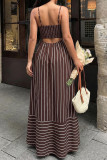 Retro Striped Camisole Backless Hollow Out Dress
