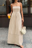 Retro Striped Camisole Backless Hollow Out Dress