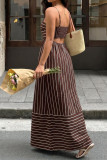 Retro Striped Camisole Backless Hollow Out Dress
