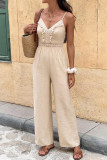 Solid Color Lace V-Neck Fringe Camisole Jumpsuit