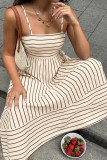 Retro Striped Camisole Backless Hollow Out Dress
