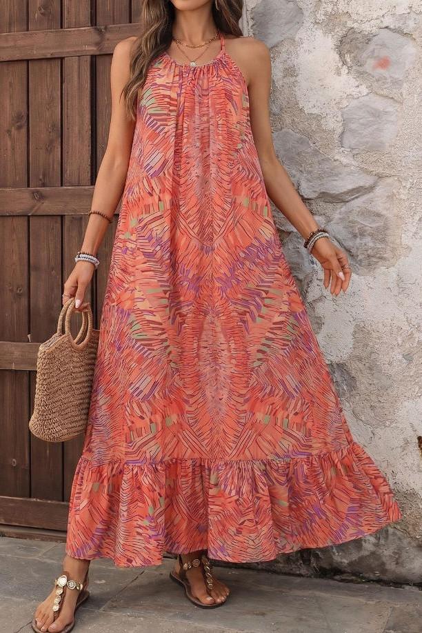 Bohemia Printed Neckless Backless Dress