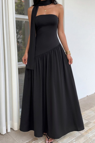 Solid Color Sleeveless Strapless Scarf Dress