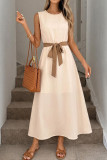 Nail Bead Round Neck Waist Cinching Dress