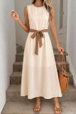 Nail Bead Round Neck Waist Cinching Dress