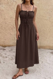 Solid Color Backless Waist Cinched Sleeveless Dress
