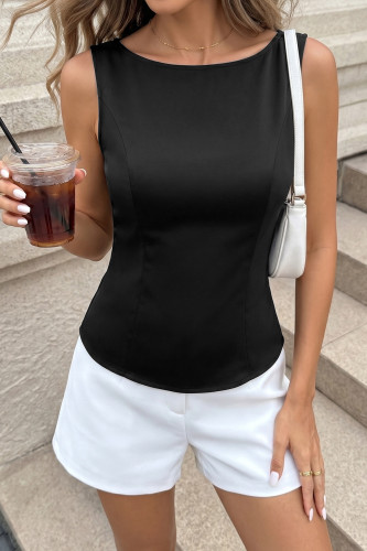 One Shoulder Sleeveless Backless Hollow Out Shirt