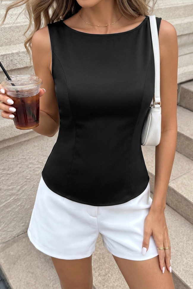 One Shoulder Sleeveless Backless Hollow Out Shirt