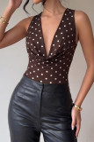 Retro Polka Dot Deep V-neck Sleeveless Jumpsuit
