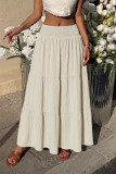 Solid Color Elastic Waist Pleated Skirt
