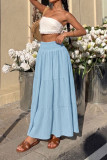 Solid Color Elastic Waist Pleated Skirt
