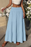 Solid Color Elastic Waist Pleated Skirt