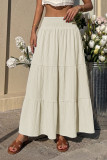 Solid Color Elastic Waist Pleated Skirt