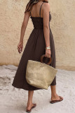 Solid Color Backless Waist Cinched Sleeveless Dress