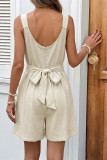 Solid Color Bow Wide Shoulder Strap Jumpsuit
