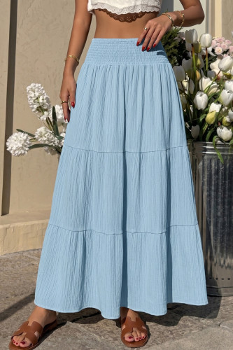 Solid Color Elastic Waist Pleated Skirt
