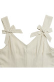 Solid Color Bow Wide Shoulder Strap Jumpsuit