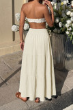 Solid Color Elastic Waist Pleated Skirt