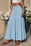 Solid Color Elastic Waist Pleated Skirt