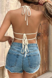 Solid Color Backless Waist Cinched Vest