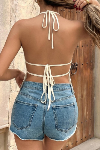 Solid Color Backless Waist Cinched Vest