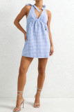 Grid Printed Sleeveless Backless Dress