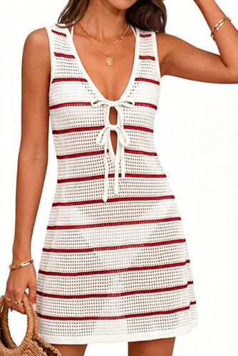 Striped Lace Up Sun Protection Beach Dress