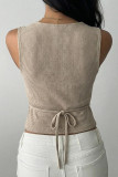 Shell Button Knitted V-neck Sleeveless Vest