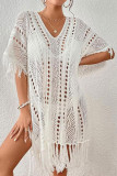 Knitted Hollow Fringe Beach Short Sleeve Dress