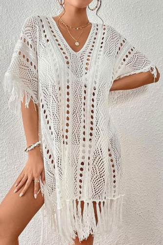 Knitted Hollow Fringe Beach Short Sleeve Dress