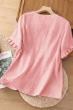 V-neck Embroidered Lace Short Sleeve Shirt