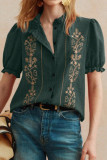 Ruffled Short Sleeved Embroidered Shirt
