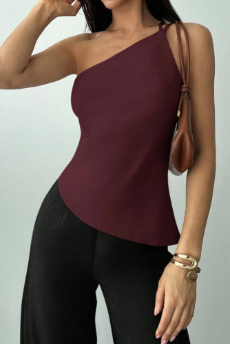 Solid Color Asymmetric Camisole Sleeveless Shirt