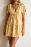 Grid Printed Sleeveless Backless Dress