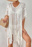 Knitted Hollow Fringe Beach Short Sleeve Dress
