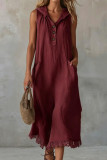 Large Size Linen Sleeveless Hooded Dress