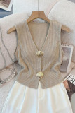 Shell Button Knitted V-neck Sleeveless Vest