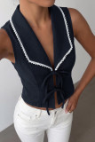 Lace Lapel Strap Sleeveless Vest