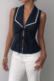 Lace Lapel Strap Sleeveless Vest
