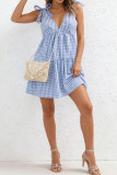 Grid Printed Sleeveless Backless Dress