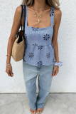 Grid Embroidery Camisole Sleeveless Loose Vest