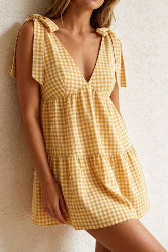 Grid Printed Sleeveless Backless Dress