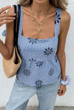 Grid Embroidery Camisole Sleeveless Loose Vest