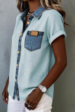 Retro Contrasting Short Sleeved Lapel Shirt