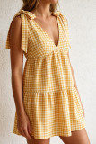 Grid Printed Sleeveless Backless Dress