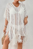 Knitted Hollow Fringe Beach Short Sleeve Dress